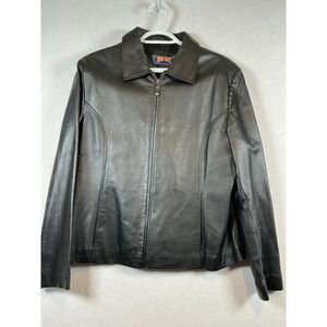 Stone Creek Womens Leather Jacket Black Full Zip Collared Blazer Size Large